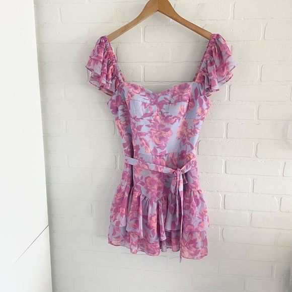 Revolve x Amanda Uprichard Combishort Mackey Midsummer Flounce Fairy Floral M - Picture 4 of 16